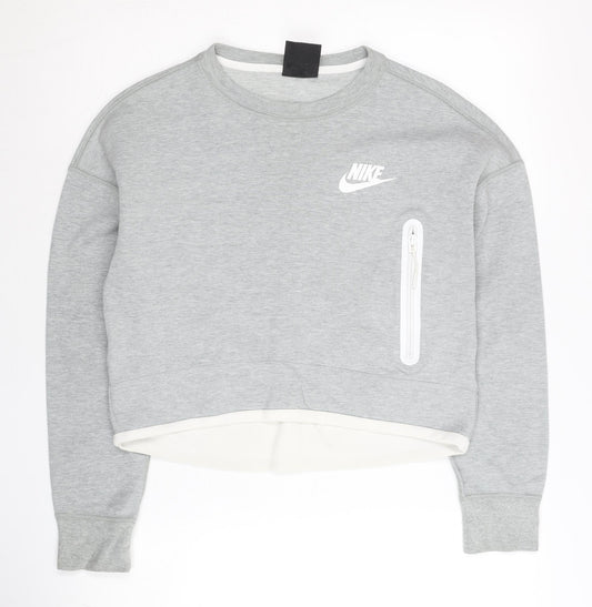 Nike Women’s Grey Sweatshirt Medium Crew Neck Long Sleeve Zip Pocket