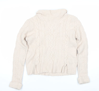 Additional front view of French Connection women’s beige wool roll neck cable knit jumper s