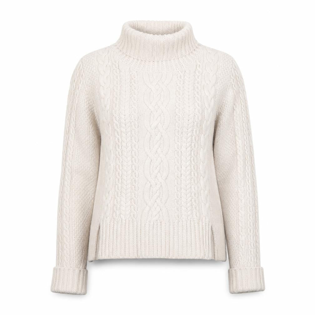 French Connection Womens Beige Wool Roll Neck Cable Knit Jumper S