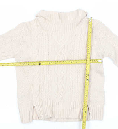 Back view of French Connection women’s beige wool roll neck cable knit jumper s