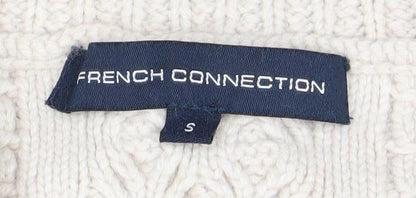 Brand and care label for French Connection women’s beige wool roll neck cable knit jumper s