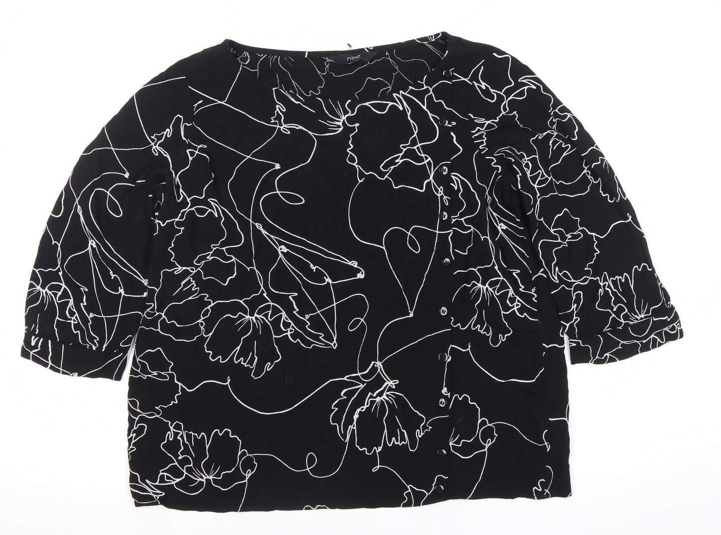 Next Women’s Black Floral Blouse Size 16 Viscose 3/4 Sleeve