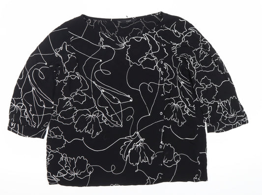 Next Women’s Black Floral Blouse Size 16 Viscose 3/4 Sleeve
