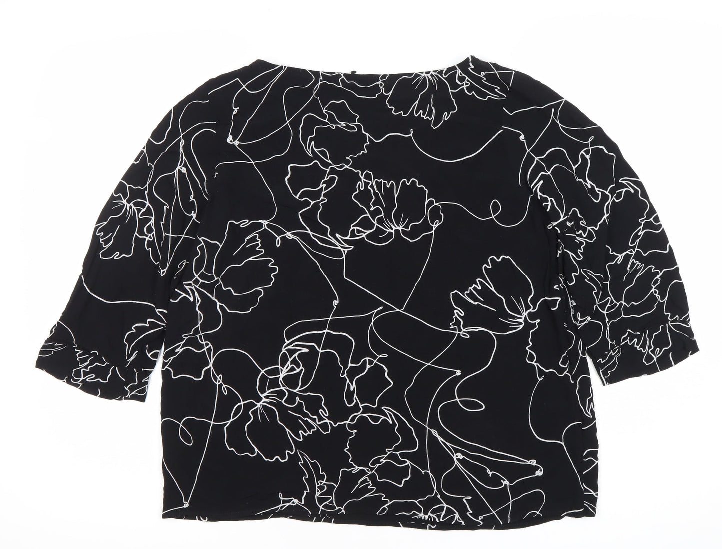 Next Women’s Black Floral Blouse Size 16 Viscose 3/4 Sleeve