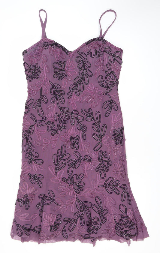 Yeni Infantino Women’s Purple Size 14 Slip Dress Beaded Floral V-Neck