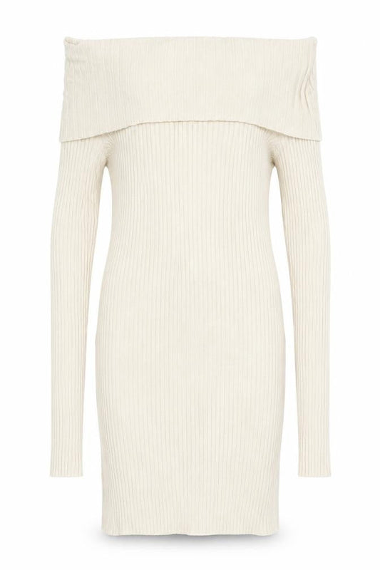 Urban Outfitters Women’s Beige Off Shoulder Ribbed Bodycon Dress S
