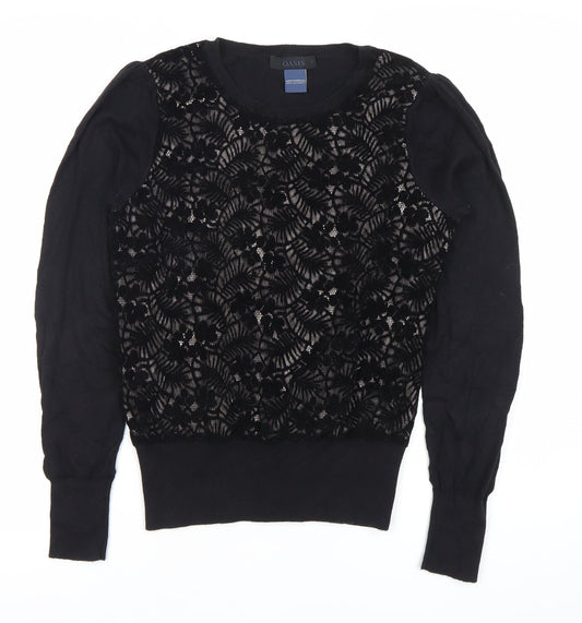 Oasis Womens Black Lace Knit Long Sleeve Blouse Size S