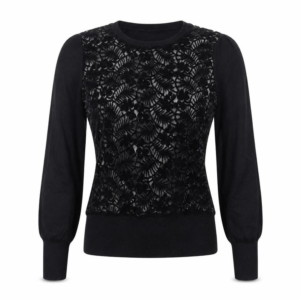Oasis Womens Black Lace Knit Long Sleeve Blouse Size S