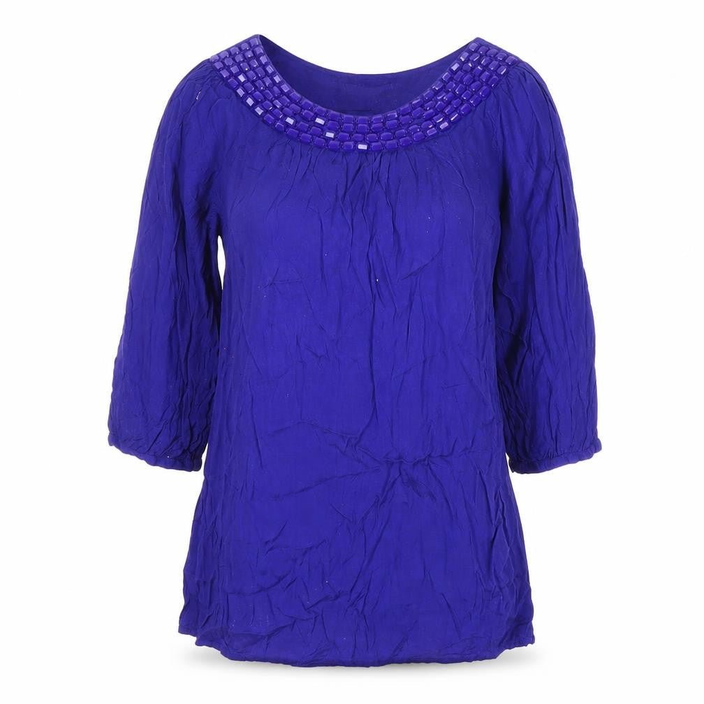 Red Herring Women’s Blue Beaded Tunic Blouse Size 8 Scoop Neck