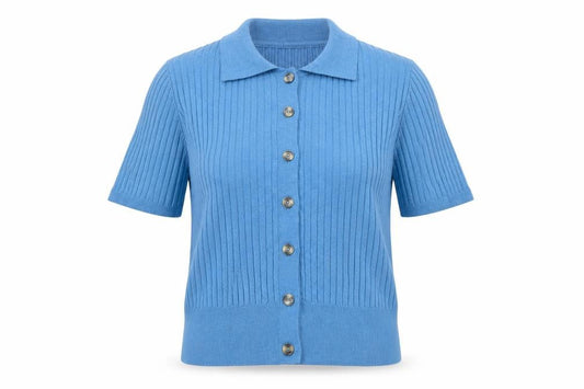 Marks and Spencer Women Blue Medium Collared Button-Up Short Sleeve Top