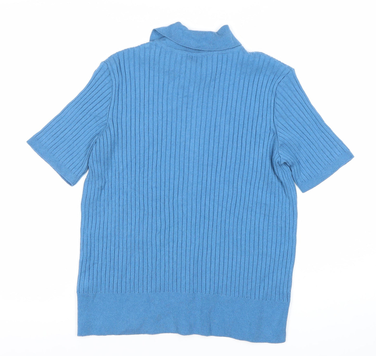 Marks and Spencer Women Blue Medium Collared Button-Up Short Sleeve Top