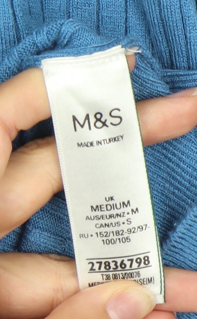 Marks and Spencer Women Blue Medium Collared Button-Up Short Sleeve Top