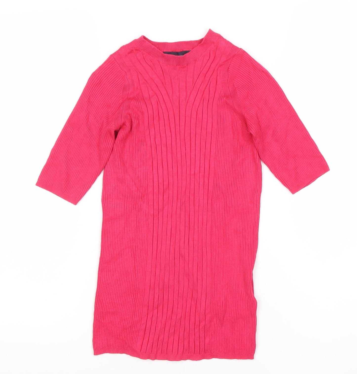 Marks and Spencer Womens Pink Tunic Top S 3/4 Sleeve Knit High Neck