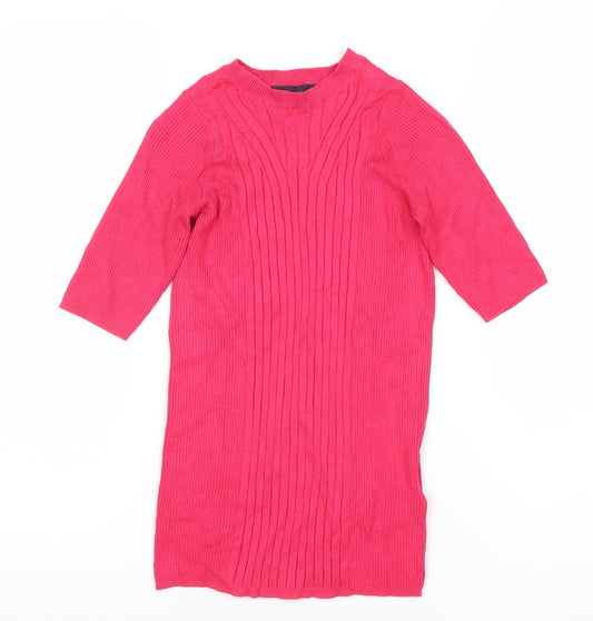 Marks and Spencer Womens Pink Tunic Top S 3/4 Sleeve Knit High Neck