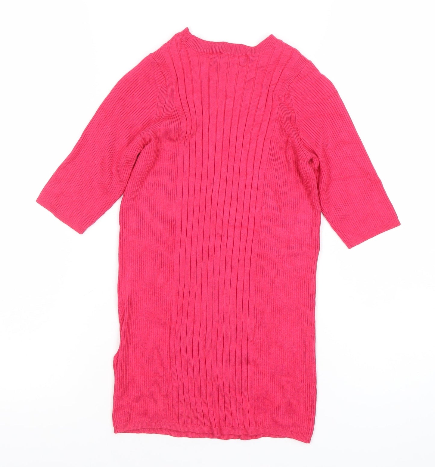 Marks and Spencer Womens Pink Tunic Top S 3/4 Sleeve Knit High Neck