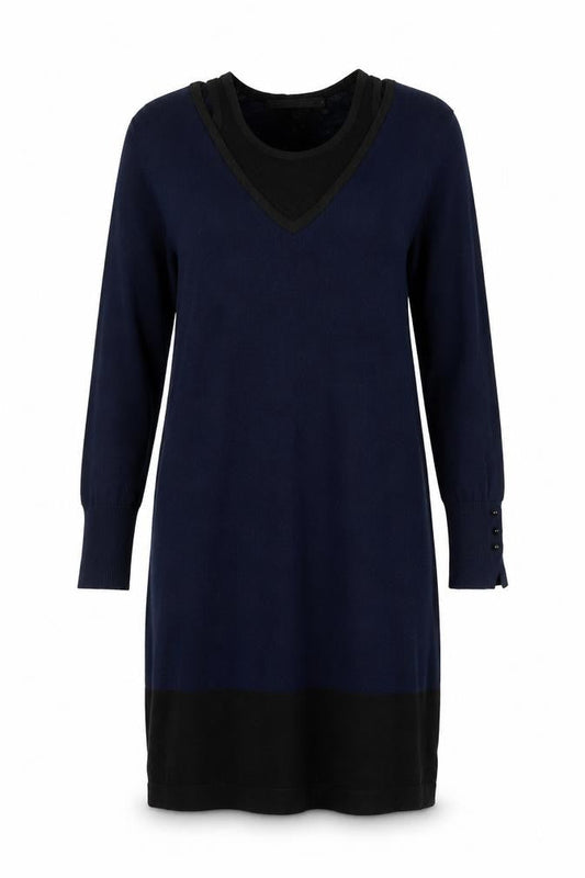 Trend Women’s Blue Black Colourblock Jumper Dress Size 12 Long Sleeve Knit