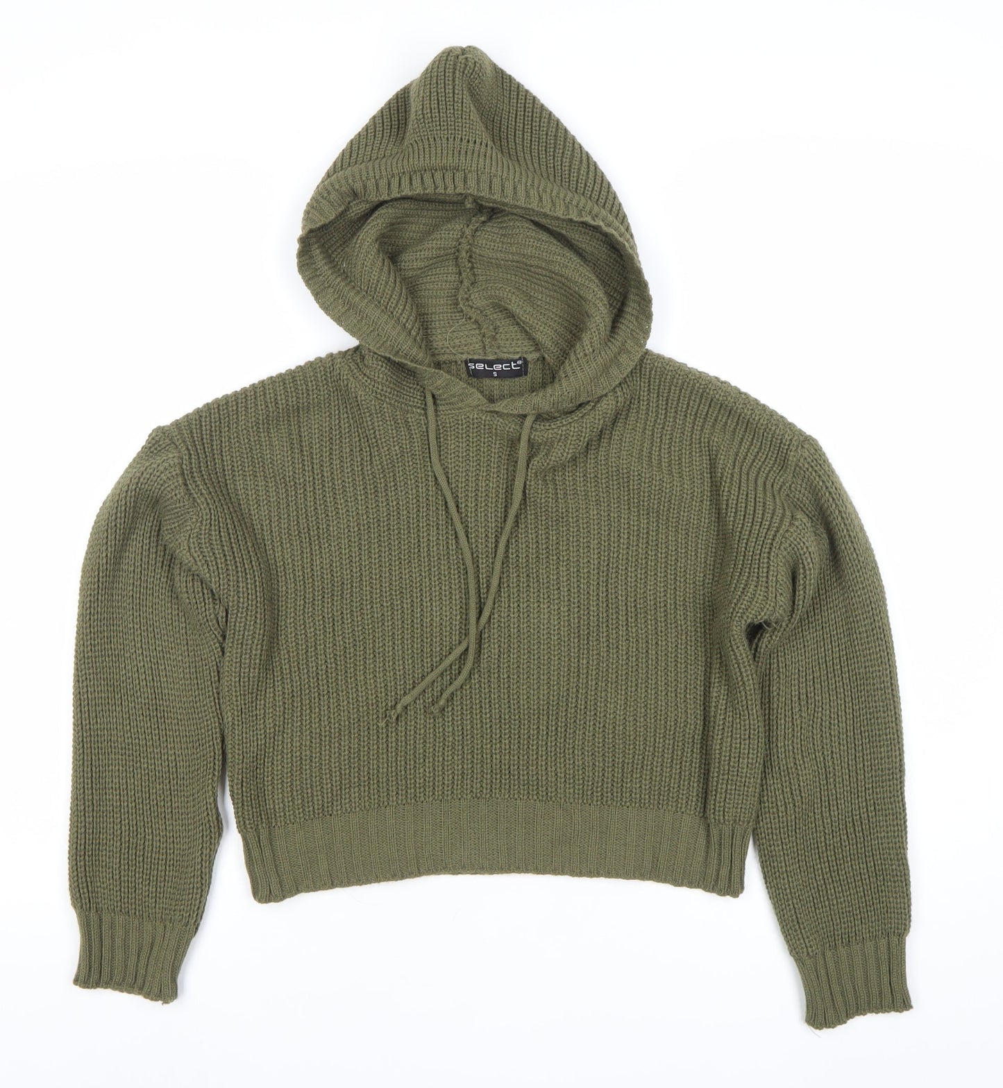 Select Womens Green Hooded Chunky Knit Pullover Jumper Size S
