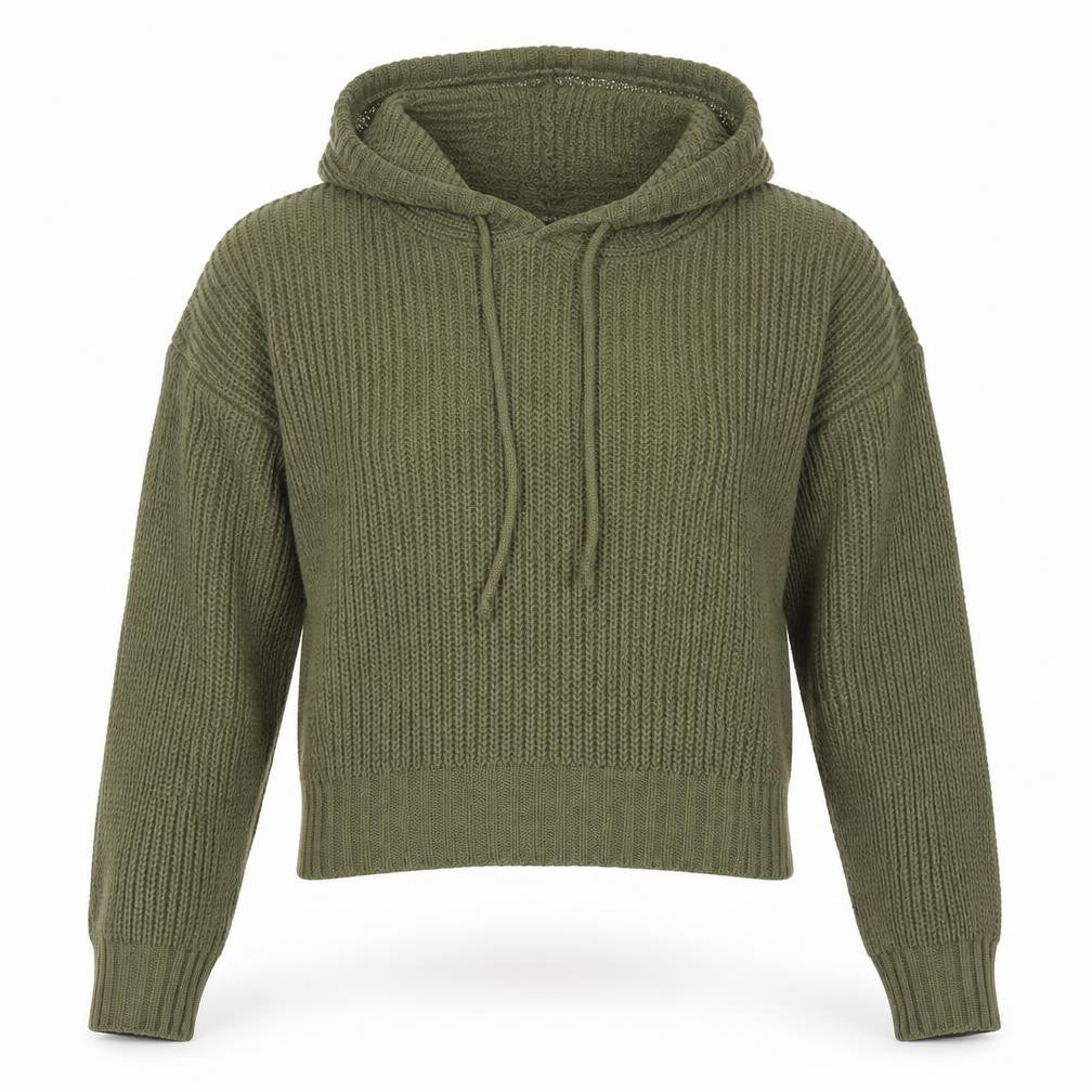Select Womens Green Hooded Chunky Knit Pullover Jumper Size S