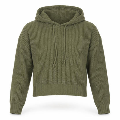 Select Womens Green Hooded Chunky Knit Pullover Jumper Size S