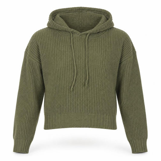Select Womens Green Hooded Chunky Knit Pullover Jumper Size S