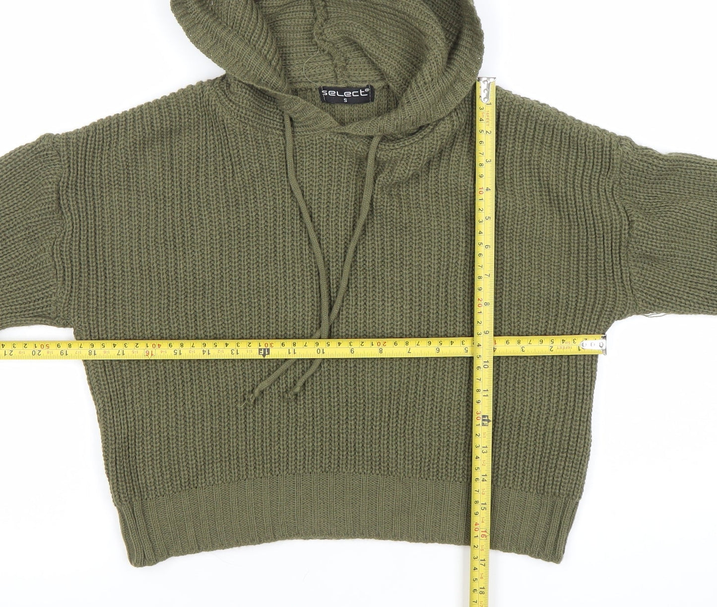 Select Womens Green Hooded Chunky Knit Pullover Jumper Size S