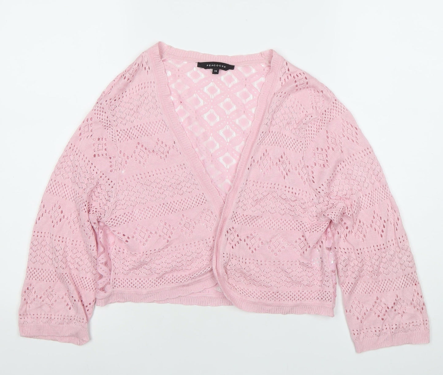 Peacocks Womens Pink Cropped Knit Blouse Size 14 V-Neck Long Sleeve