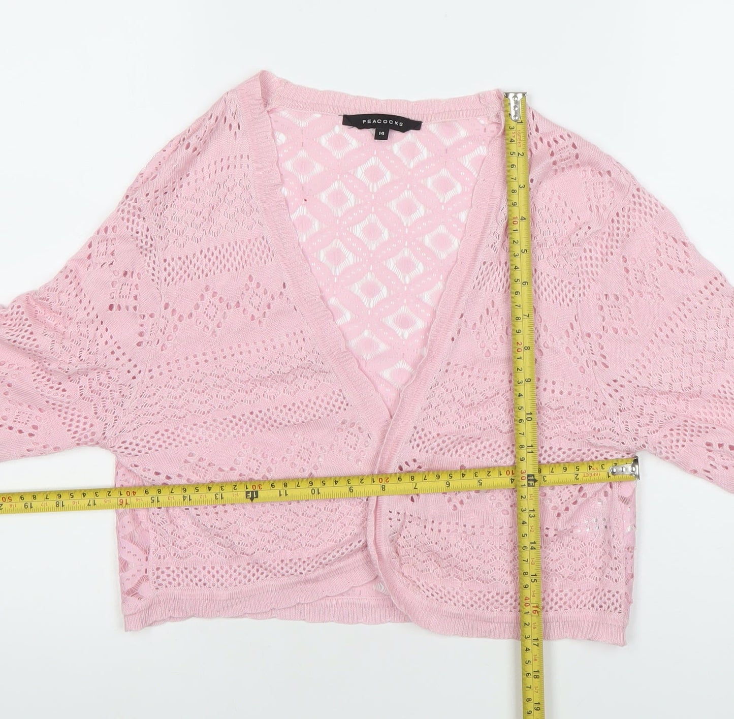 Peacocks Womens Pink Cropped Knit Blouse Size 14 V-Neck Long Sleeve