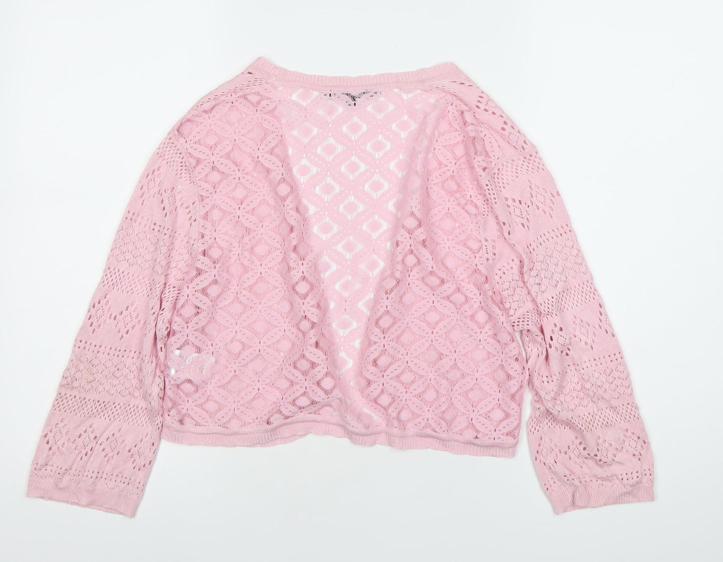 Peacocks Womens Pink Cropped Knit Blouse Size 14 V-Neck Long Sleeve