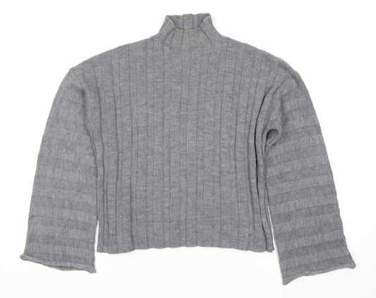 Missguided Women's Grey Wool Blend Ribbed Pullover Jumper Size 8