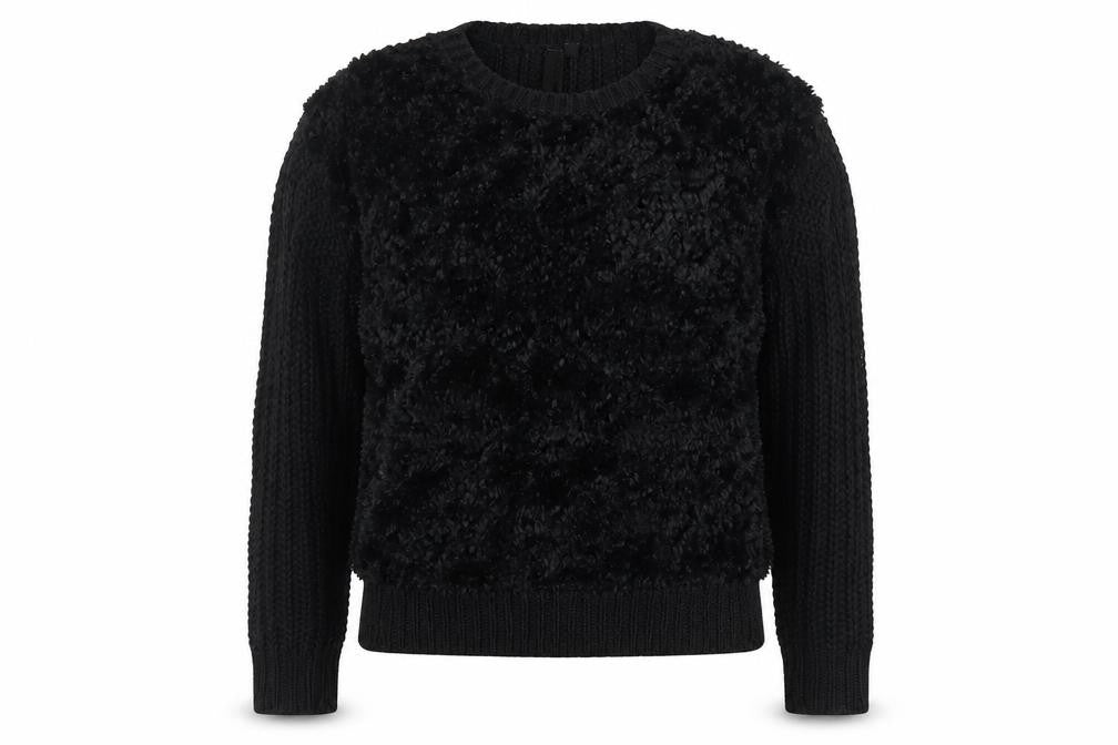 Topshop Womens Black Faux Fur Front Chunky Knit Pullover Jumper Size 8