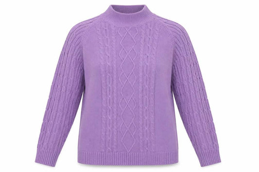 Boohoo Womens Purple XL Cable-Knit Mock Neck Jumper