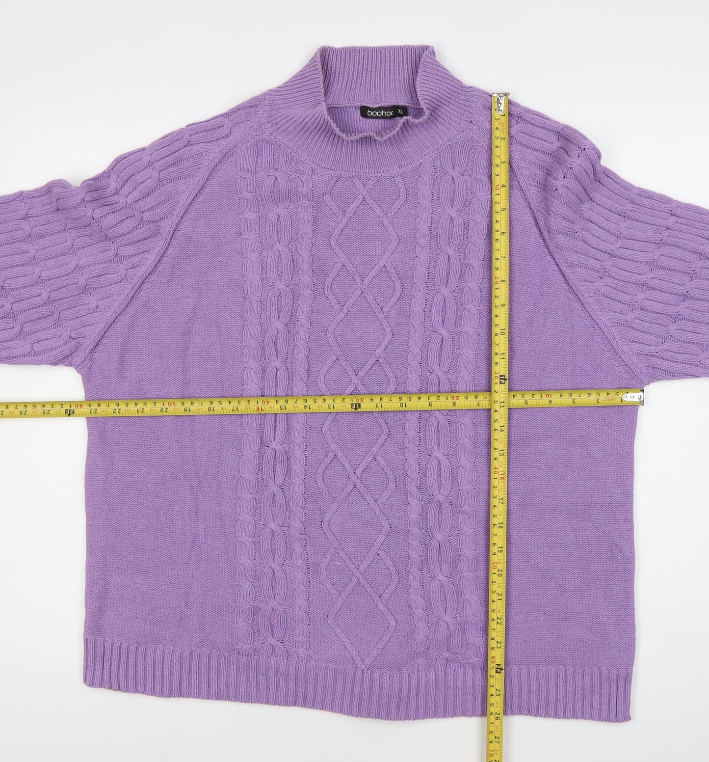Boohoo Womens Purple XL Cable-Knit Mock Neck Jumper