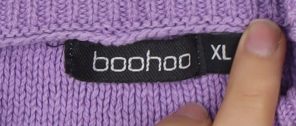 Boohoo Womens Purple XL Cable-Knit Mock Neck Jumper