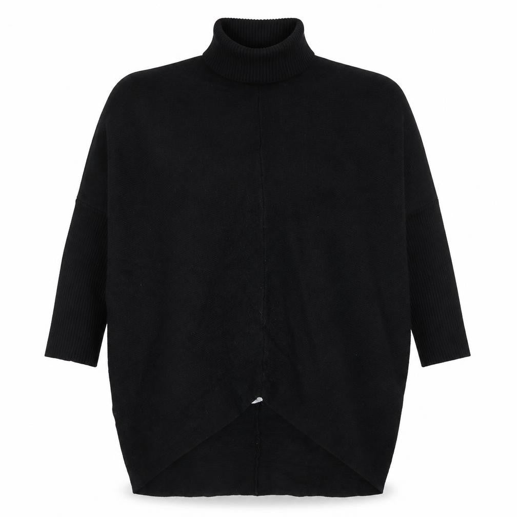 Blue Vanilla Women’s Black Roll Neck Tunic Jumper One Size