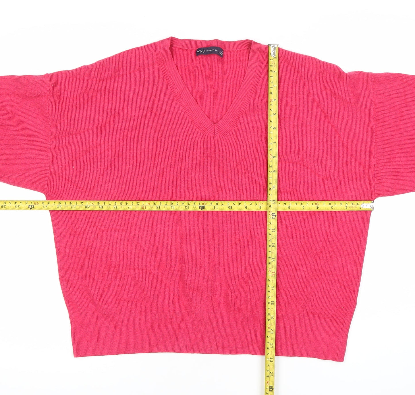 Marks and Spencer Women Pink V-Neck Pullover Jumper Size L Knitwear