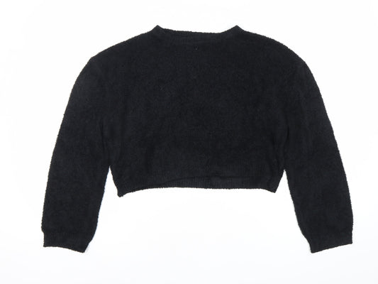 Pull&Bear Womens Black Crew Neck Long Sleeve Pullover Jumper Size 8