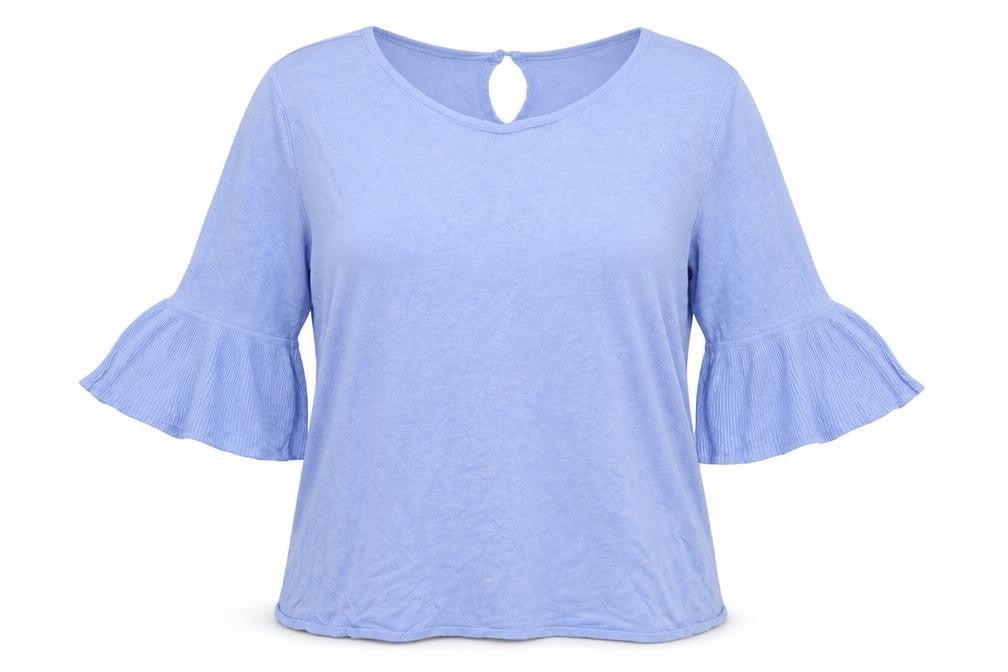 Nanette Lepore Womens Blue Linen Blend Bell Sleeve Blouse L