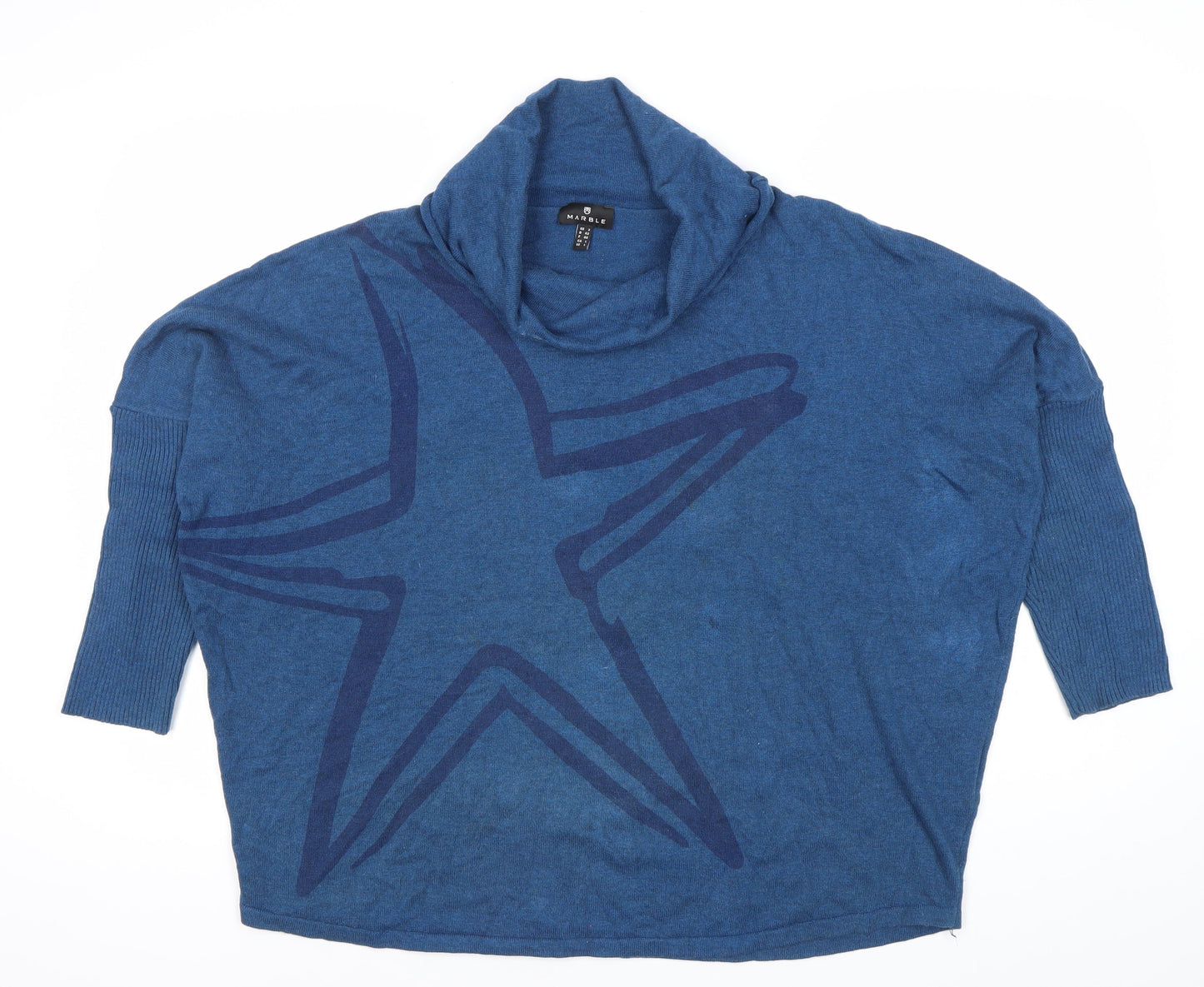 Marble Womens Blue Cotton Cowl Neck Star Jumper Size L