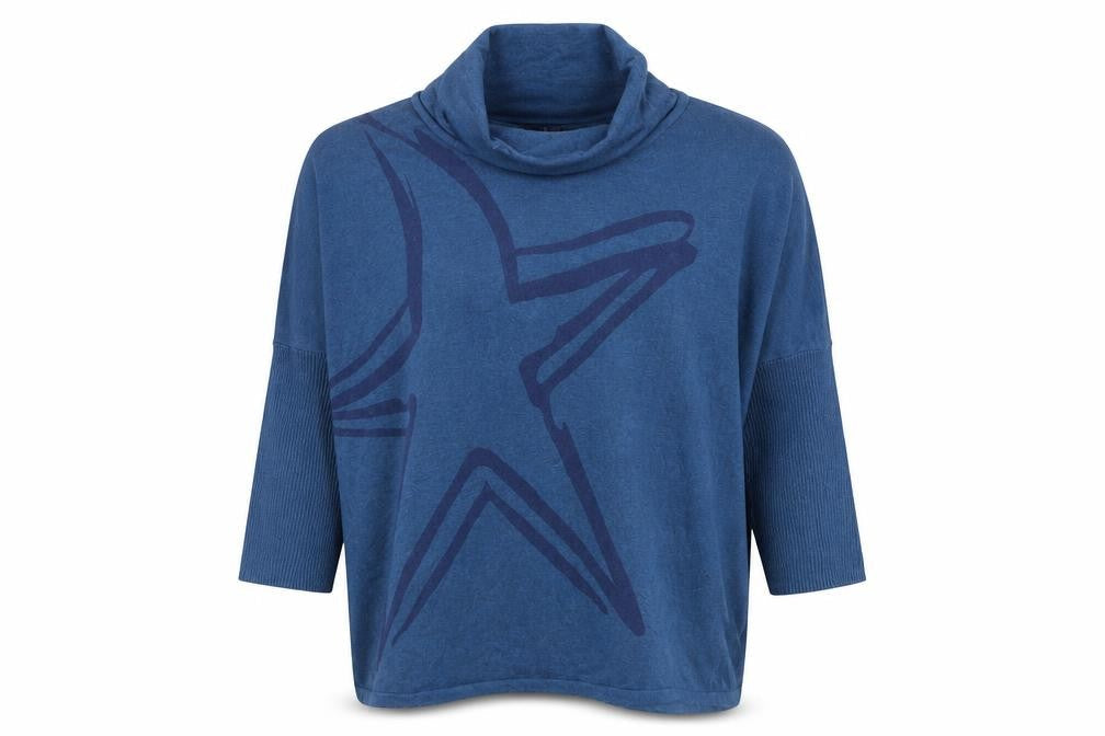 Marble Womens Blue Cotton Cowl Neck Star Jumper Size L
