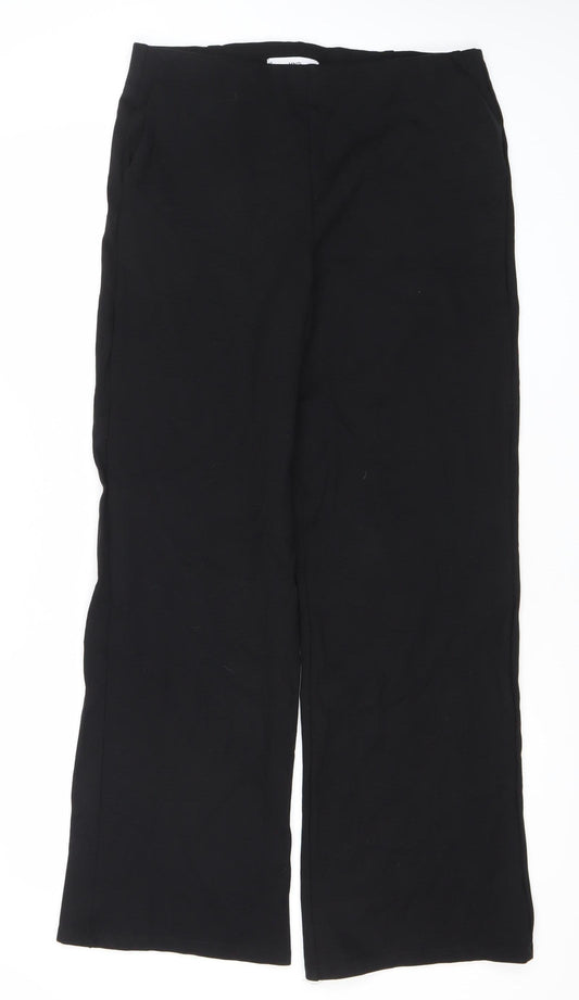 MNG Womens Black Wide-Leg Trousers Size L Viscose Blend