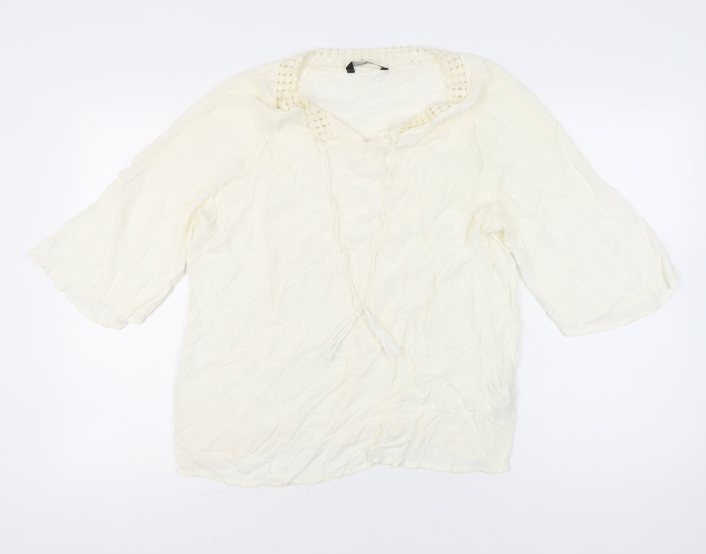 LC Waikiki Women’s Ivory Tunic Blouse Size 14 3/4 Sleeve Viscose