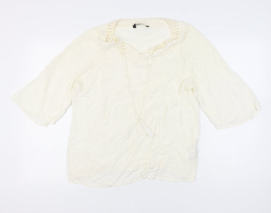LC Waikiki Women’s Ivory Tunic Blouse Size 14 3/4 Sleeve Viscose