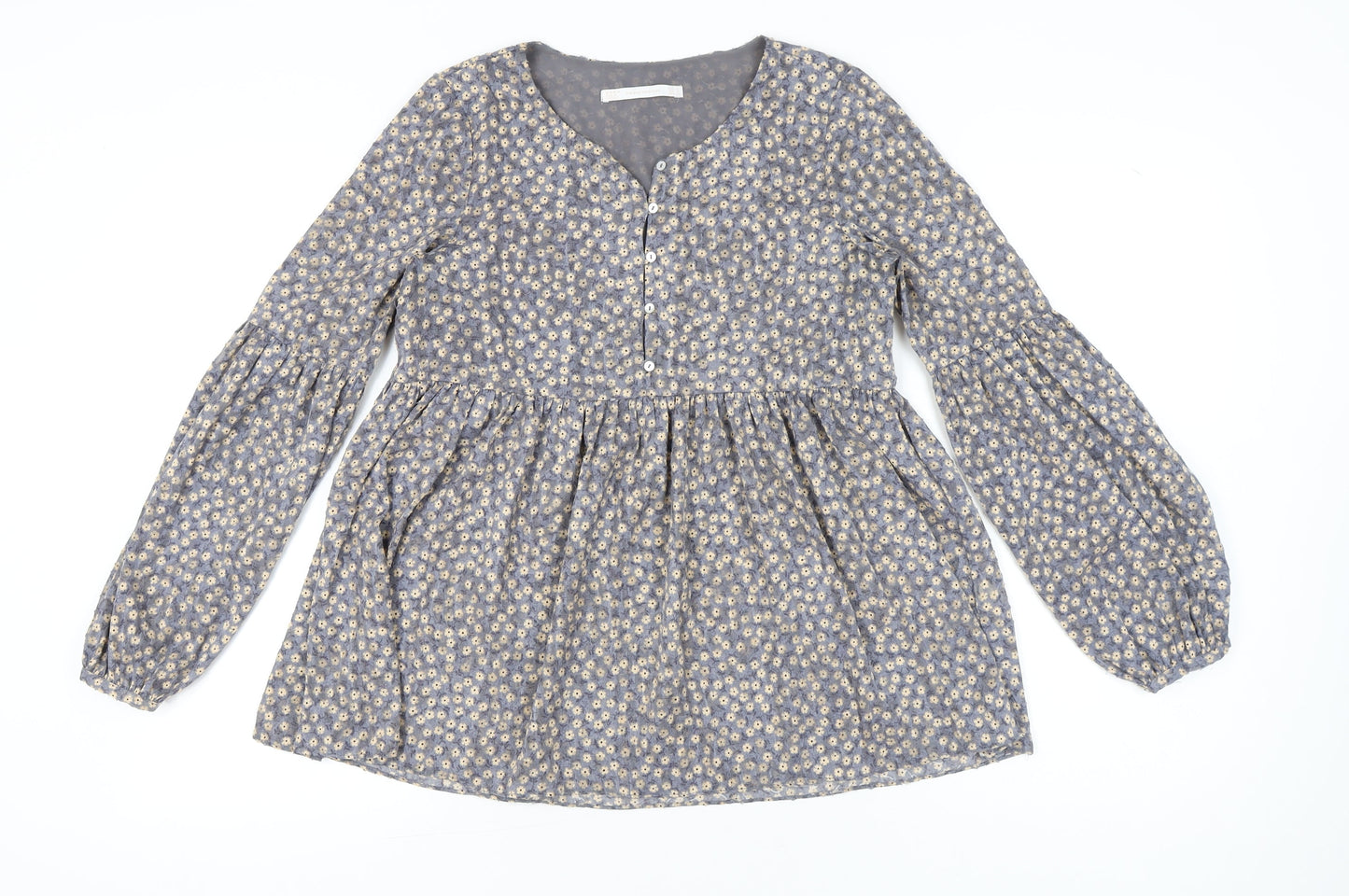 Zara Women’s Grey Floral Tunic Blouse Size 8 Long Sleeve