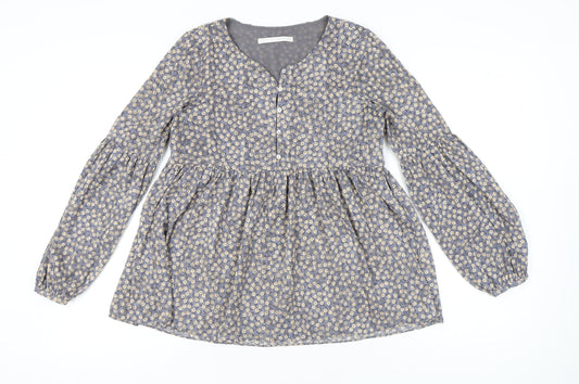 Zara Women’s Grey Floral Tunic Blouse Size 8 Long Sleeve