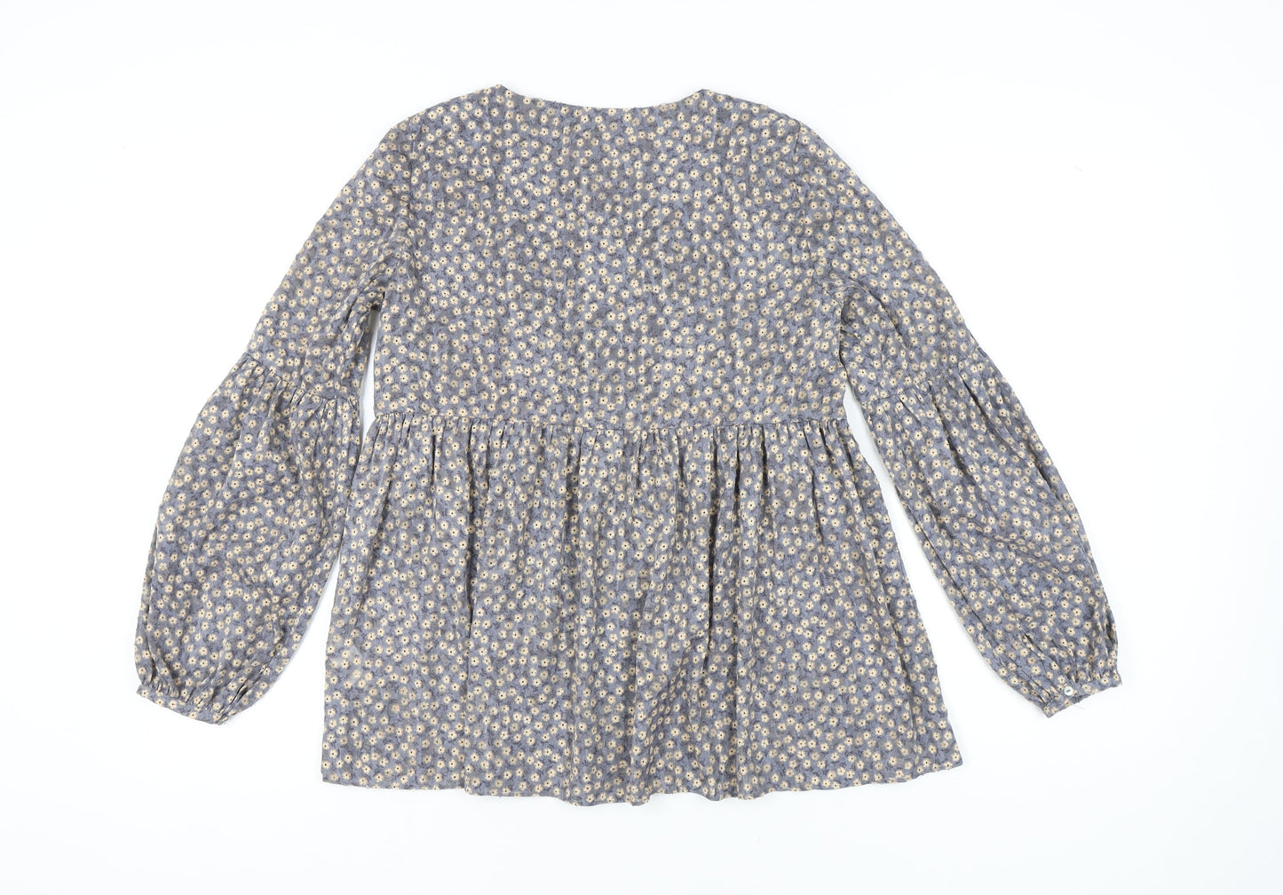 Zara Women’s Grey Floral Tunic Blouse Size 8 Long Sleeve