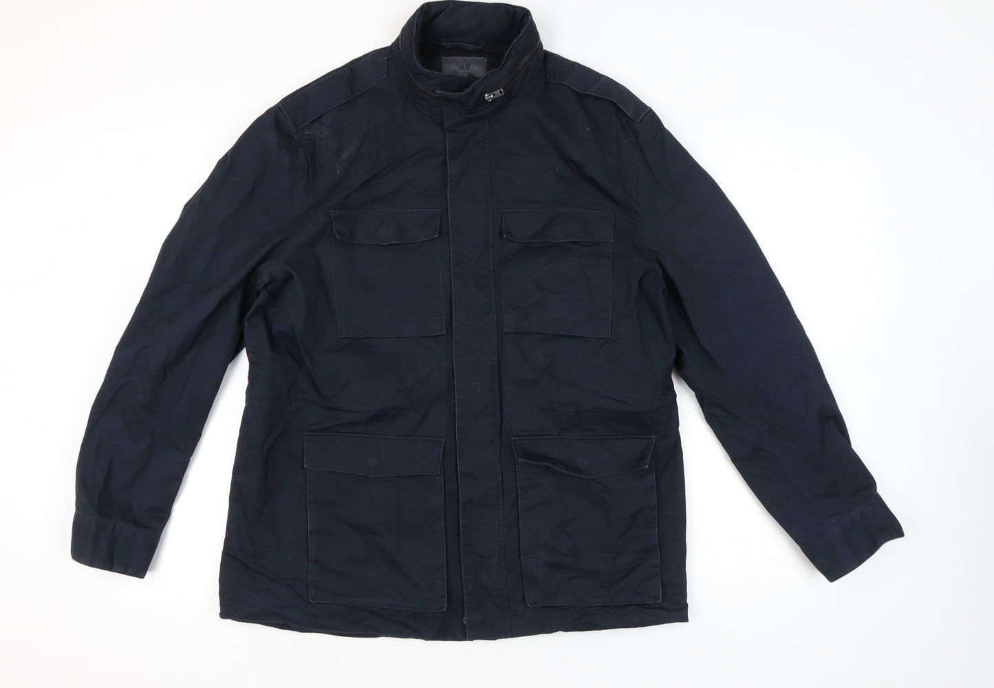 H&M Men’s Blue Military Jacket Size 54 EUR 44R Cotton Mid-Length