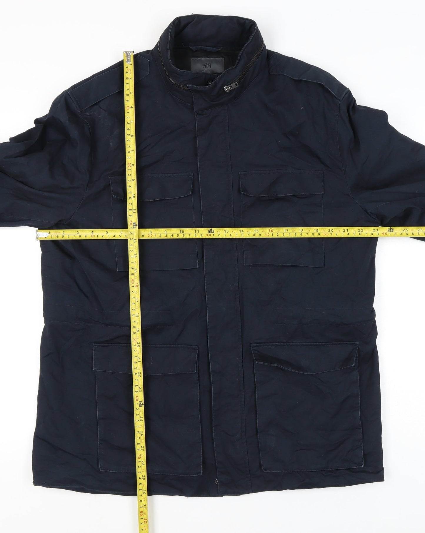 H&M Men’s Blue Military Jacket Size 54 EUR 44R Cotton Mid-Length
