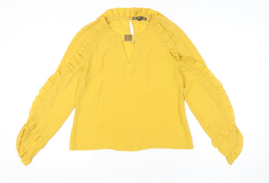 Biba Womens Yellow Ruffle Long Sleeve Tunic Blouse Size 10