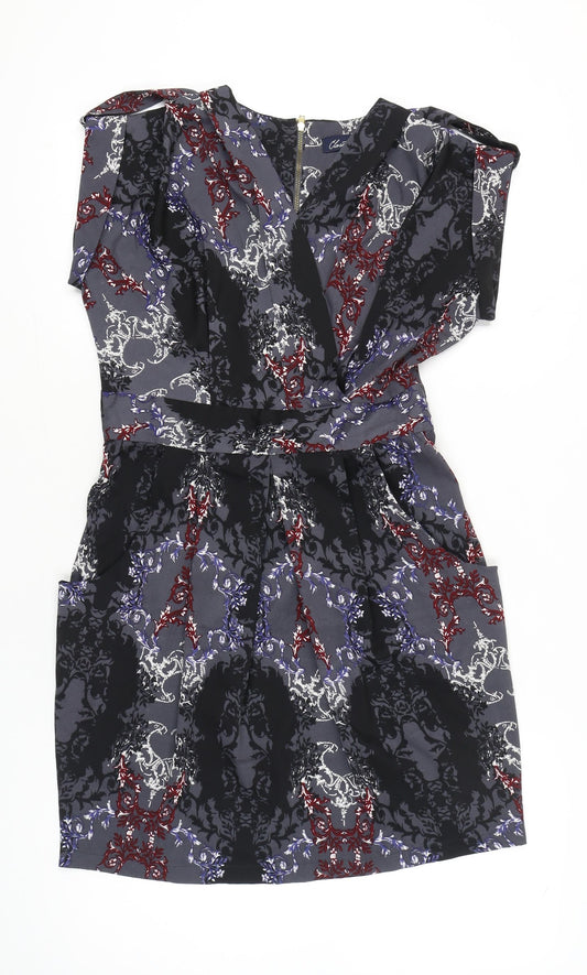 Closet BLU Women’s Size 14 Black Grey Floral Sheath Knee Dress