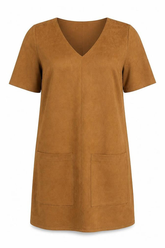 Marks & Spencer Womens Brown Size 12 Shift Dress V-Neck Short Sleeve